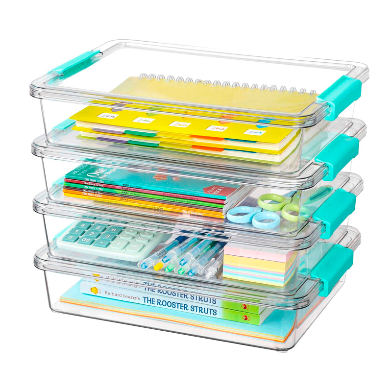 Set 4 Contenedores Multiusos Apilable Transparente con Tapa Caja Organizador 3.6L