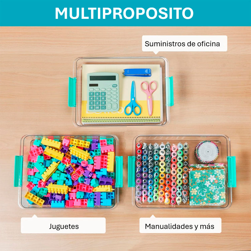 Set 4 Contenedores Multiusos Apilable Transparente con Tapa Caja Organizador 3.6L
