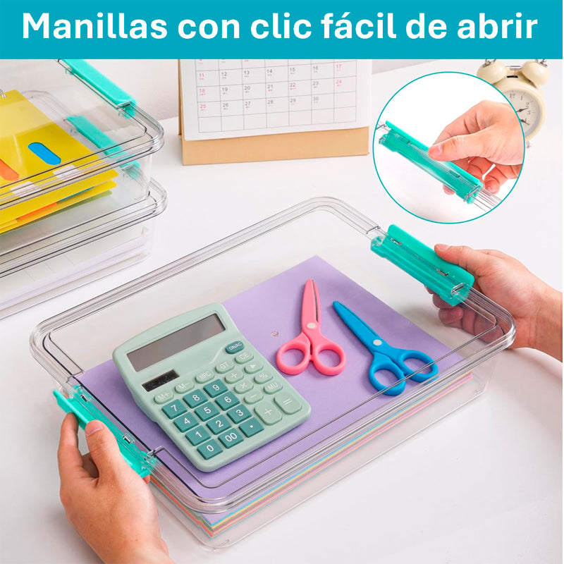 Set 4 Contenedores Multiusos Apilable Transparente con Tapa Caja Organizador 3.6L