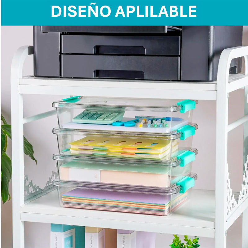 Set 4 Contenedores Multiusos Apilable Transparente con Tapa Caja Organizador 3.6L