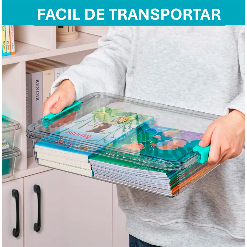 Set 4 Contenedores Multiusos Apilable Transparente con Tapa Caja Organizador 3.6L