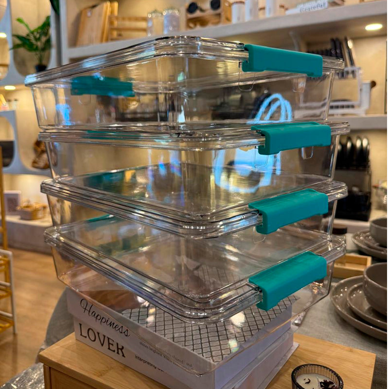 Set 4 Contenedores Multiusos Apilable Transparente con Tapa Caja Organizador 3.6L