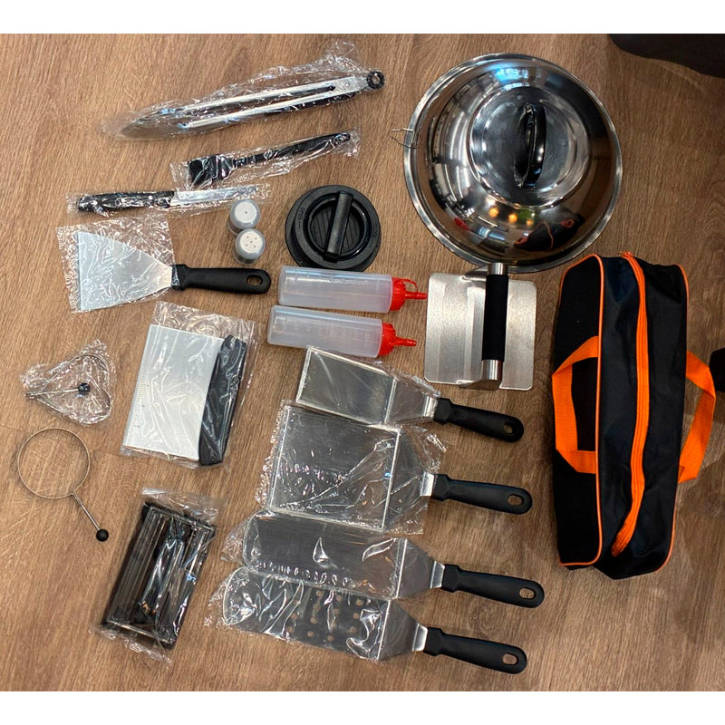 Kit 20 Accesorios para Plancha Juego de Herramientas Teppanyaki Acero Inoxidable para Cocina Camping