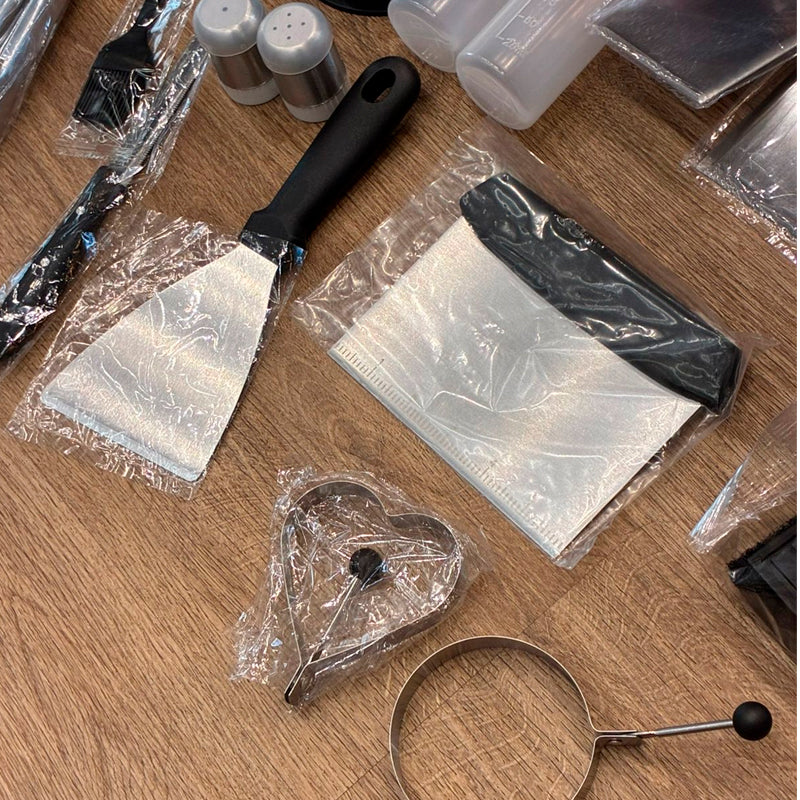 Kit 20 Accesorios para Plancha Juego de Herramientas Teppanyaki Acero Inoxidable para Cocina Camping