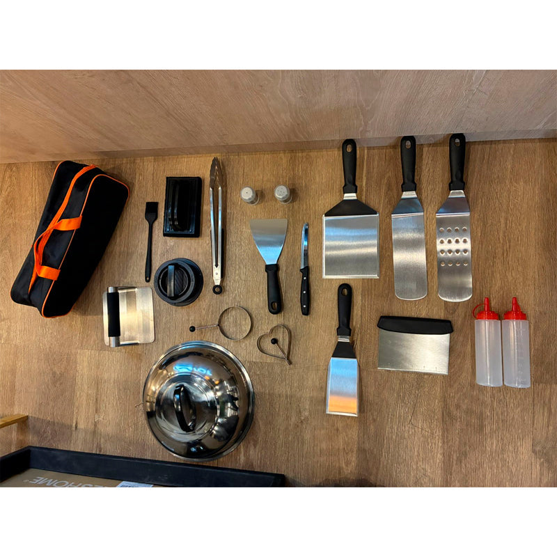 Kit 20 Accesorios para Plancha Juego de Herramientas Teppanyaki Acero Inoxidable para Cocina Camping