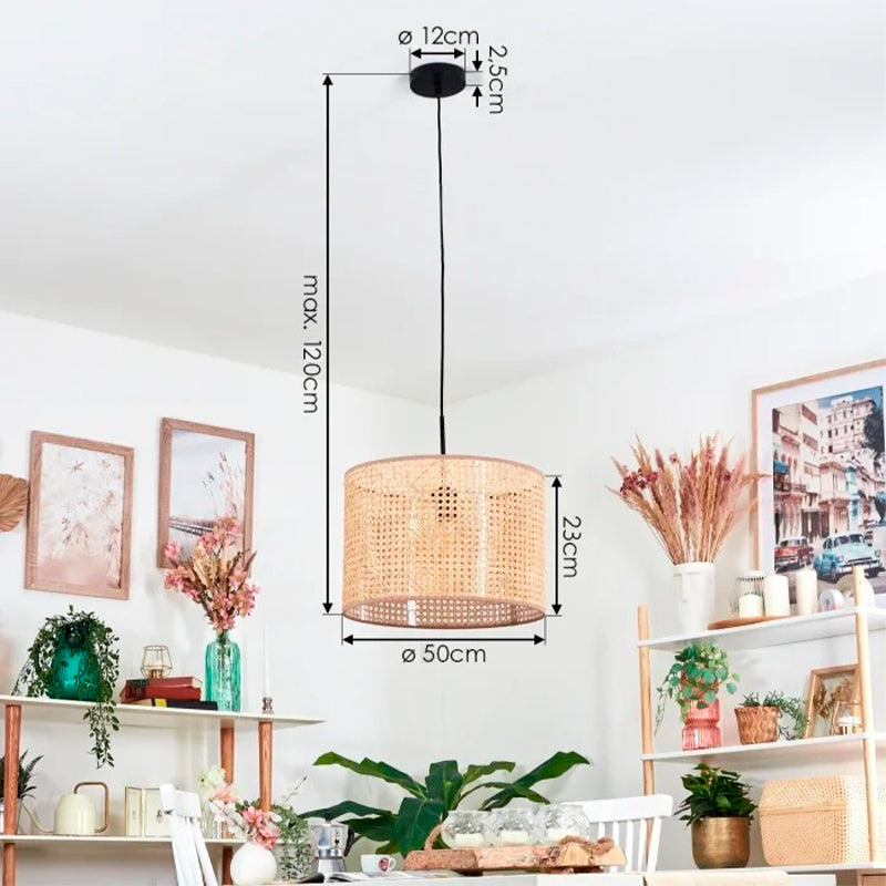 Lámpara Colgante De Techo De Mimbre Hecha A Mano Luz Vintage