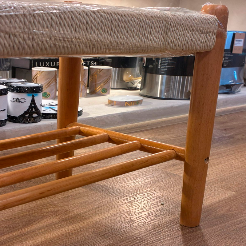 Banco de Zapatos de Madera y  Ratán Taburete Vintage Multifuncional