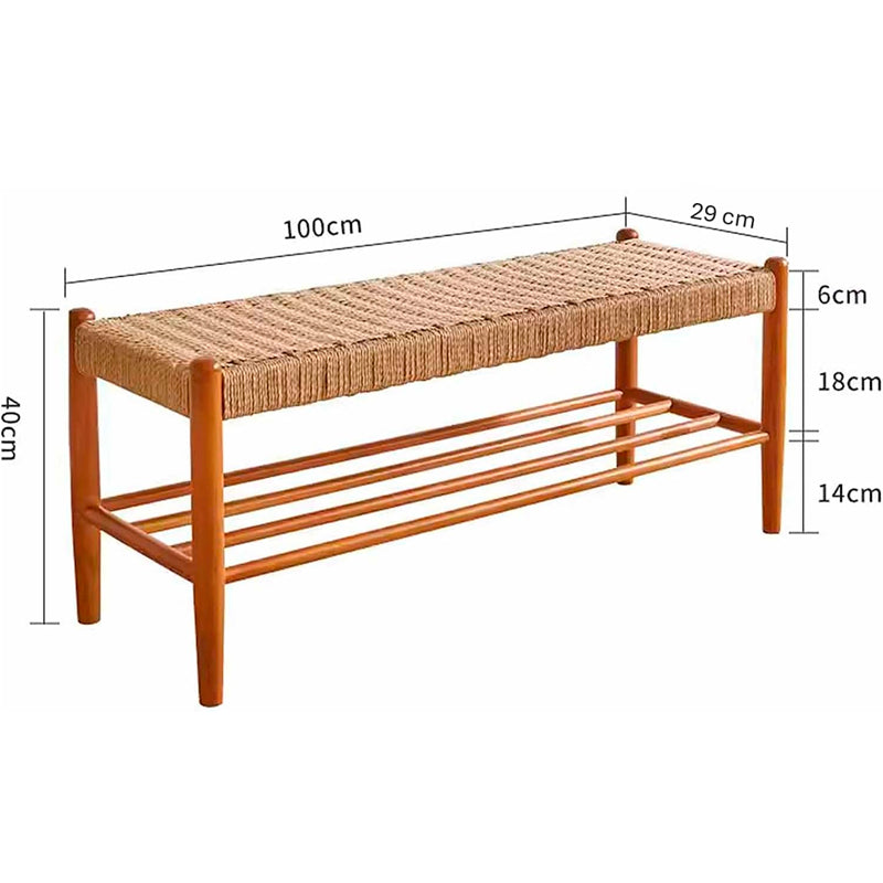 Banco de Zapatos de Madera y  Ratán Taburete Vintage Multifuncional