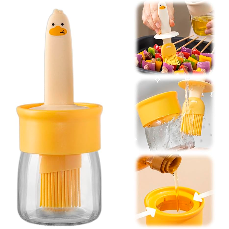 Contenedor de Aceite con Brocha de silicona para Untar Tarro de Vidrio Dispensador para Cocina