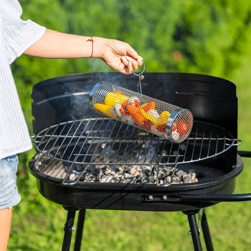 Parrilla Cilíndrica De Acero Inoxidable Cesta Asado Barbacoa