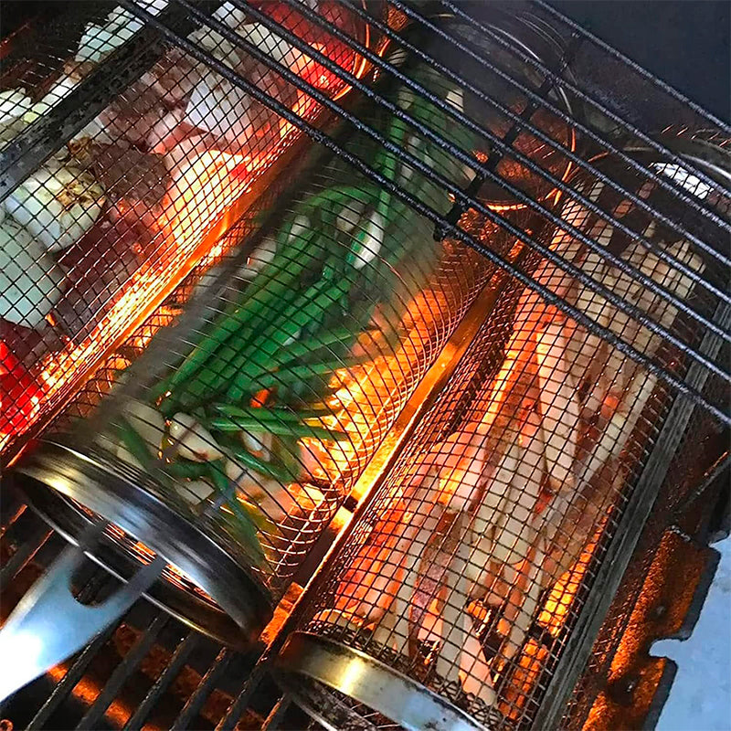 Parrilla Cilíndrica De Acero Inoxidable Cesta Asado Barbacoa