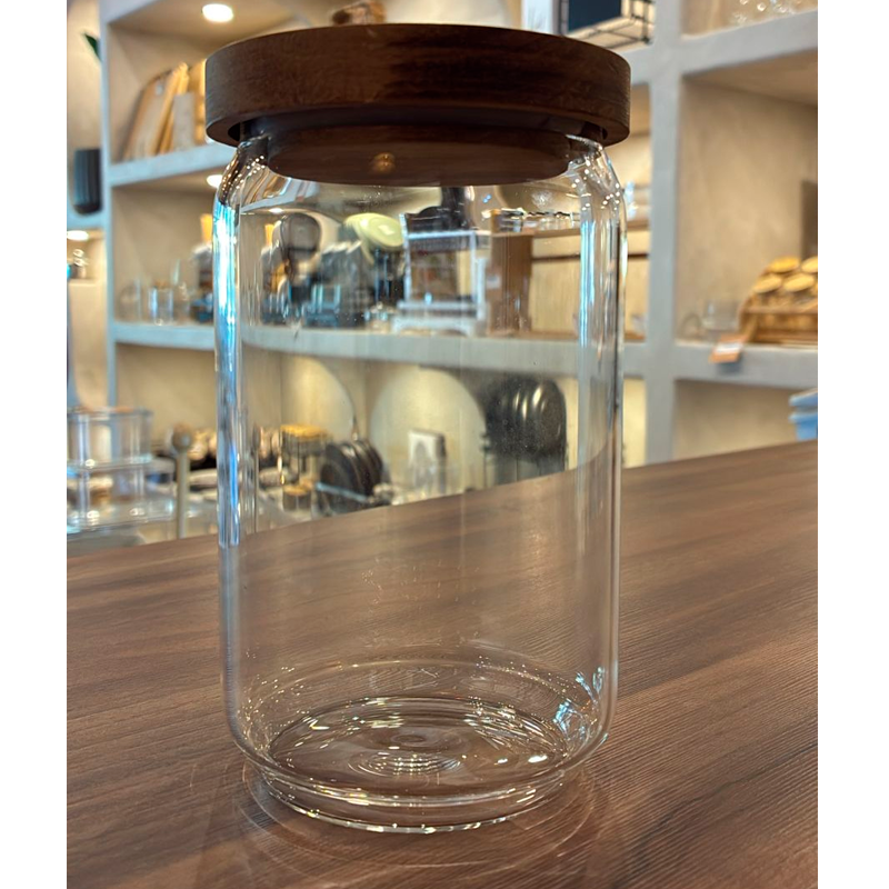 Recipiente de Almacenamiento de Vidrio Hermético Frasco de Alimentos con Tapa de Madera 650ml