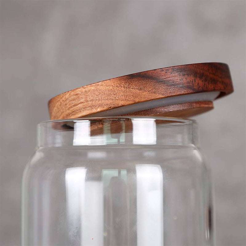 Recipiente de Almacenamiento de Vidrio Hermético Frasco de Alimentos con Tapa de Madera 650ml