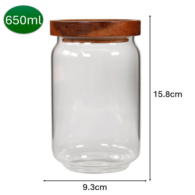 Recipiente de Almacenamiento de Vidrio Hermético Frasco de Alimentos con Tapa de Madera 650ml