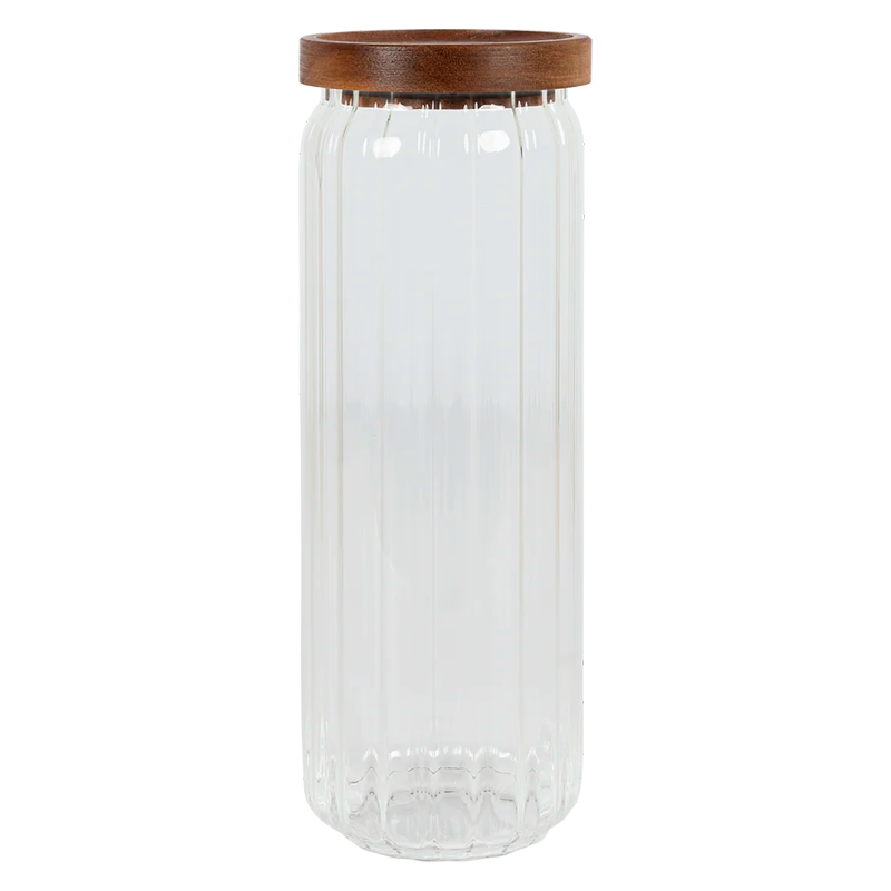 Recipiente de Almacenamiento de Vidrio en Relieve Frasco Hermético de Alimentos con Tapa de Madera