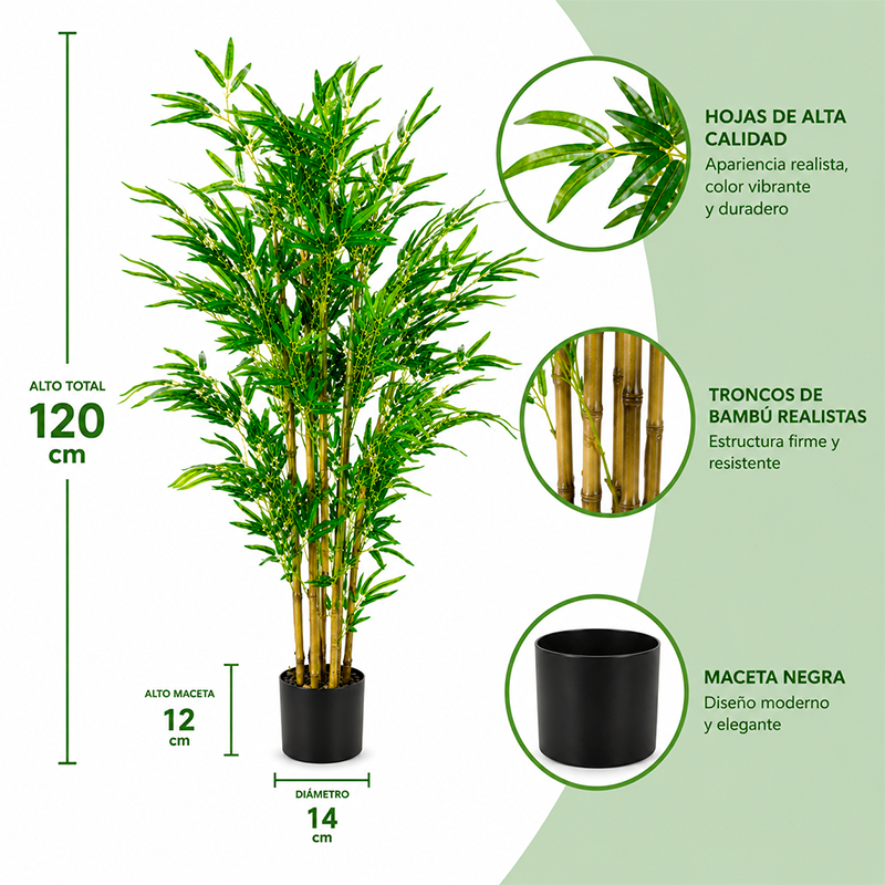 Planta Artificial De Bambú 120cm Arbusto Real De Decoracion