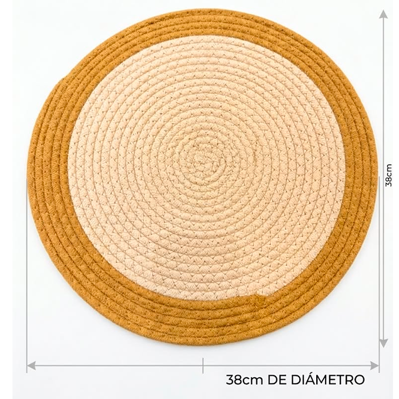 Individual Trenzado Cuerda de Algodoon Mantel Redondo De 38cm