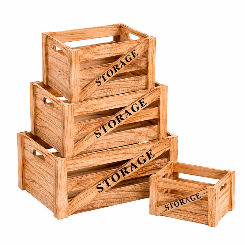 Set 4 Canastos Rusticos De Madera Organizadores Decorativos