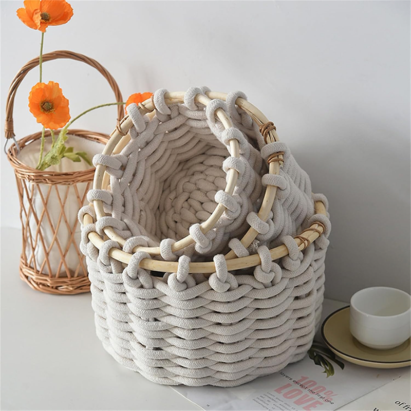 3 Canasto Organizador Tejido Natural Para Decoración Hogar