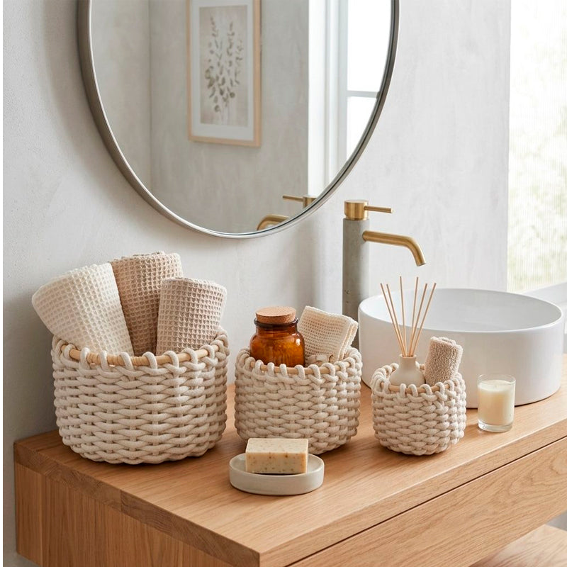 3 Canasto Organizador Tejido Natural Para Decoración Hogar
