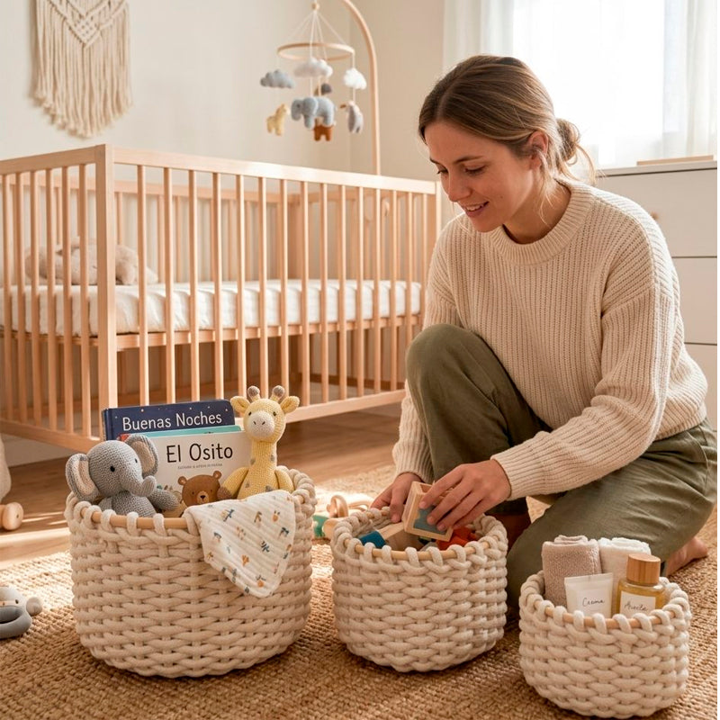 3 Canasto Organizador Tejido Natural Para Decoración Hogar