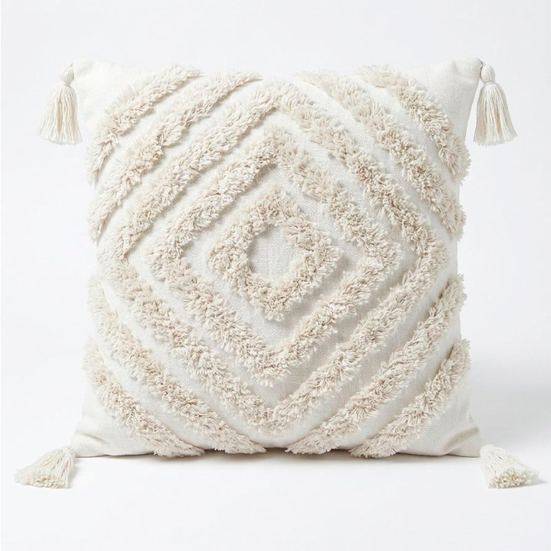 Funda de Cojín Boho Tejida con Borlas Funda Almohadon Sofa 45x45cm