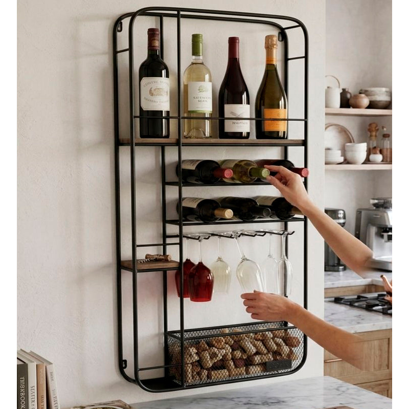 Rack de Almacenamiento de Vino Estante Flotante Soporte para Botellas de Vino y Copas