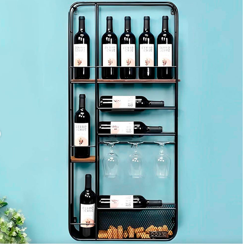 Rack de Almacenamiento de Vino Estante Flotante Soporte para Botellas de Vino y Copas