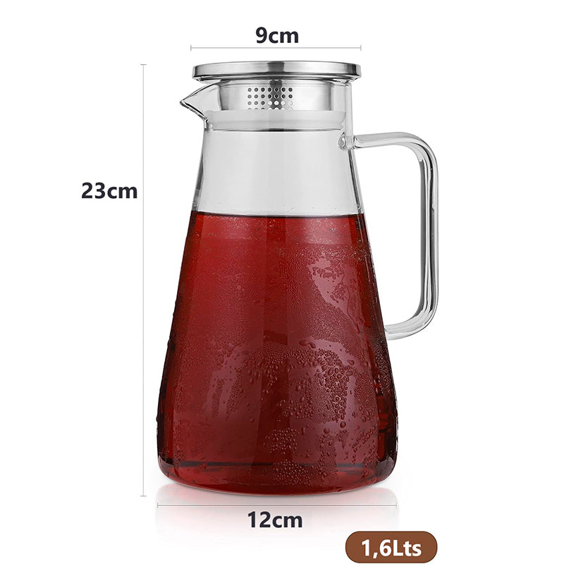 Jarra De Agua Jugo De Té Helado De Vidrio Con Tapa 1,6 Litro