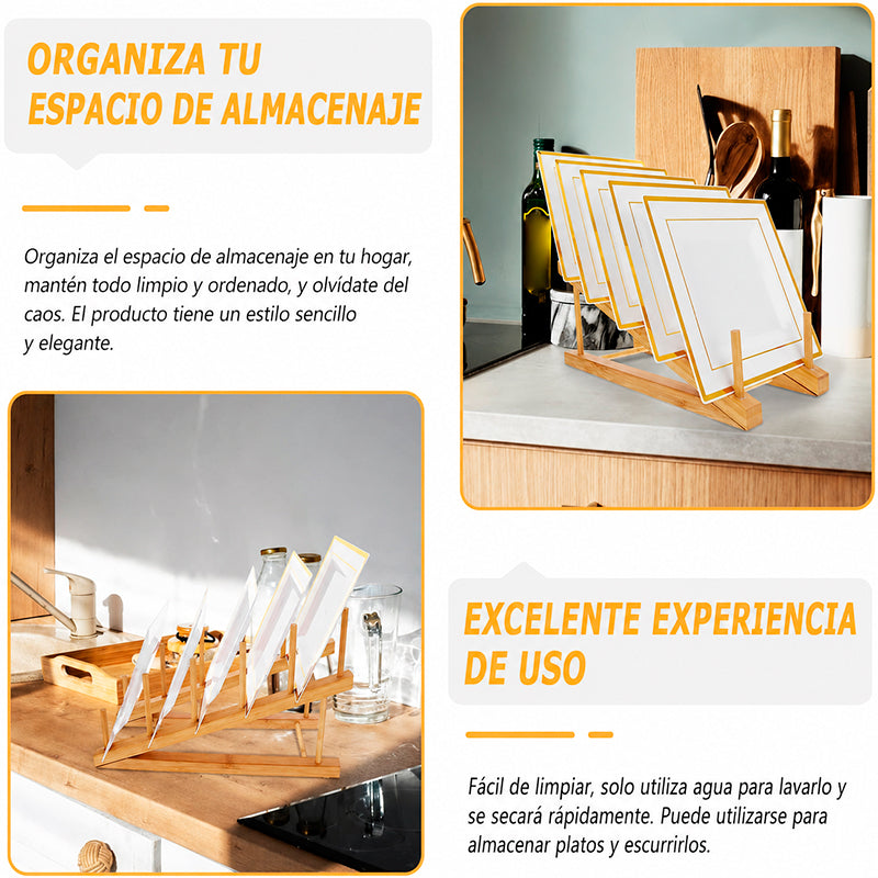 Soporte Inclinado Para Platos Y Tapas De Madera Organizador De Cocina 1255
