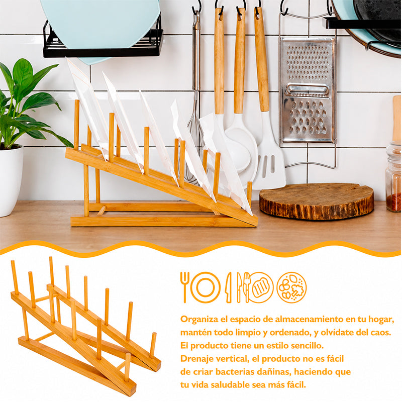 Soporte Inclinado Para Platos Y Tapas De Madera Organizador De Cocina 1255