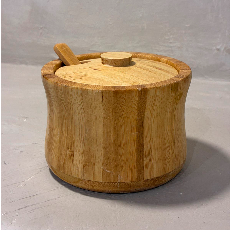 Tarro Azucarero De Bambú Con Tapa Y Cuchara Para Cocina