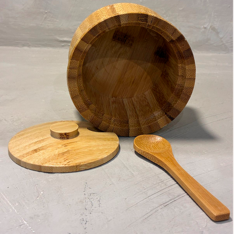 Tarro Azucarero De Bambú Con Tapa Y Cuchara Para Cocina