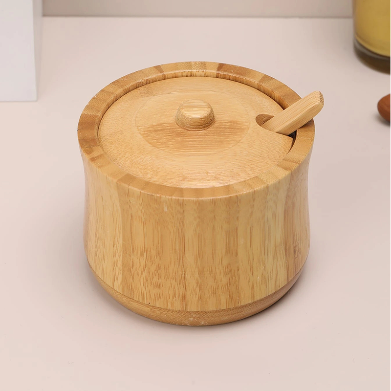 Tarro Azucarero De Bambú Con Tapa Y Cuchara Para Cocina