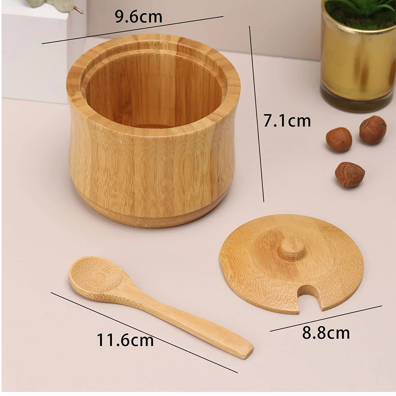 Tarro Azucarero De Bambú Con Tapa Y Cuchara Para Cocina
