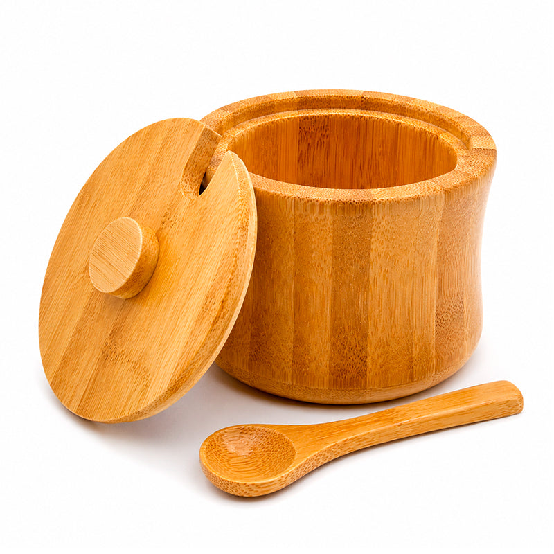 Tarro Azucarero De Bambú Con Tapa Y Cuchara Para Cocina