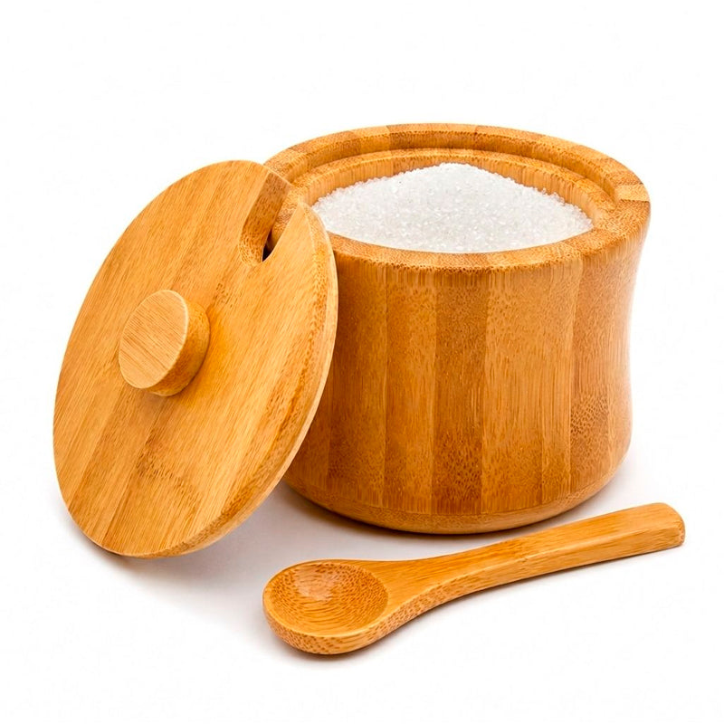 Tarro Azucarero De Bambú Con Tapa Y Cuchara Para Cocina