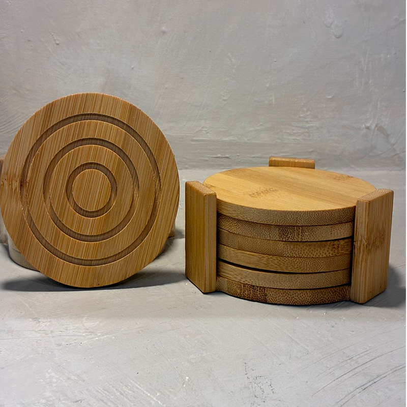 Juego De 6 Posavasos De Bambú Con Base Tapete Para Bebida