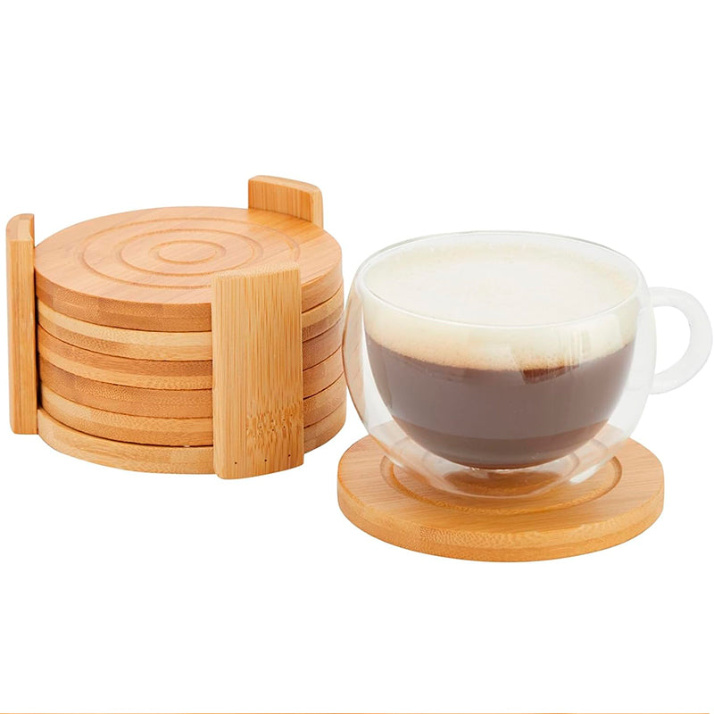 Juego De 6 Posavasos De Bambú Con Base Tapete Para Bebida