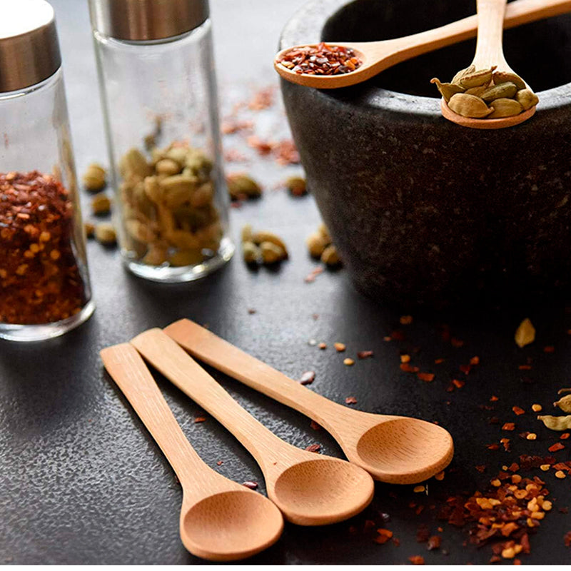 Set 6 Cucharas Bambu Natural Reutilizable Cucharita Salsas