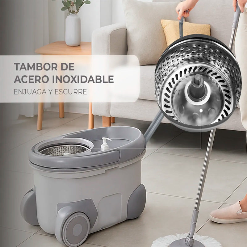 Cubo de Trapeador Universal Balde Acero Centrifugo con Mopa
