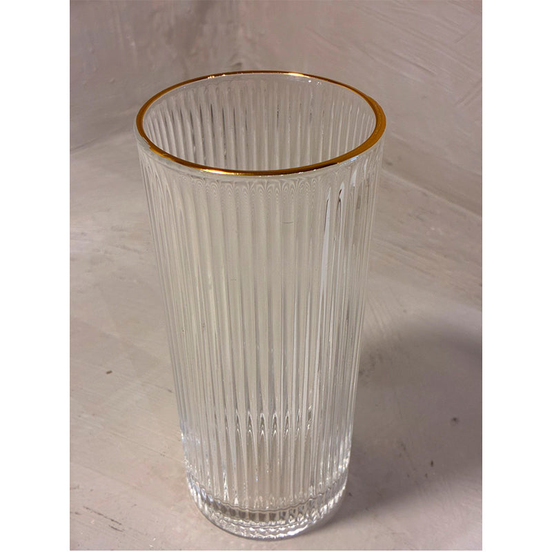6 Vasos Vidrio Acanalado Borde Dorado 335ml Para Bebidas