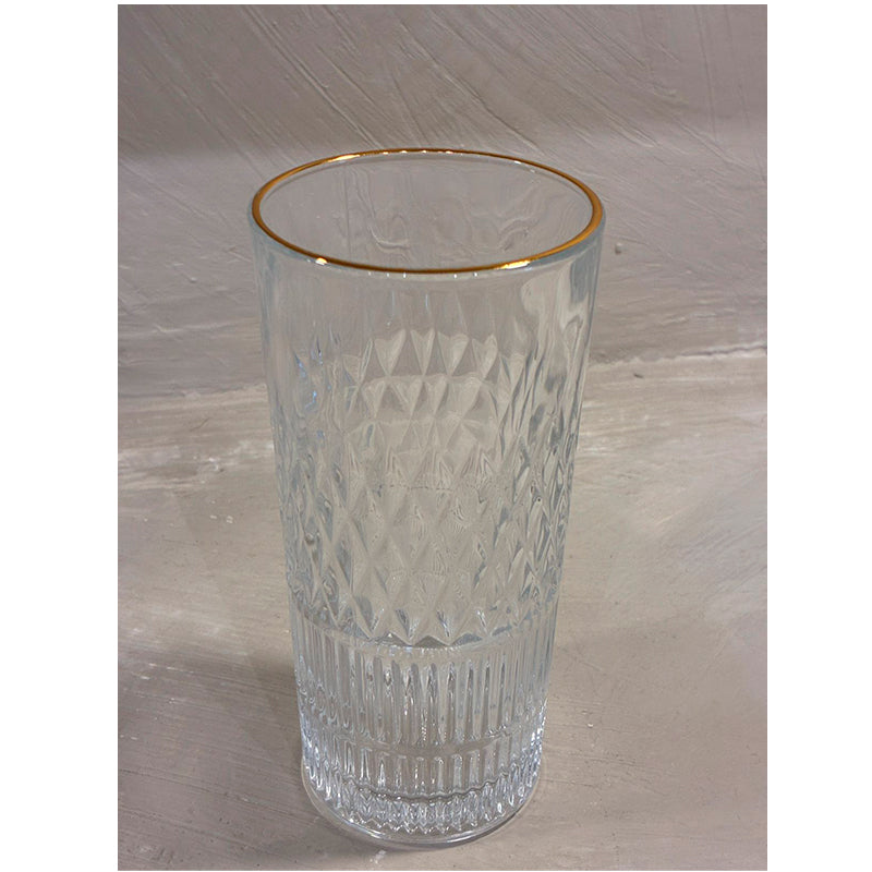 Pack 6 Vasos Premium Altos De Cristal Con Borde Dorado 335ml