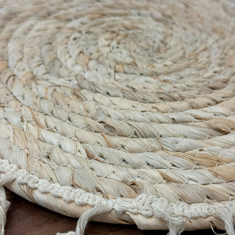 Individual Trenzado Mantel Redondo De 38cm Ratan Natural con Borlas