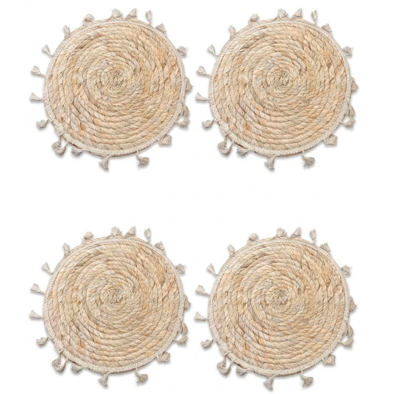 Individual Trenzado Mantel Redondo De 38cm Ratan Natural con Borlas
