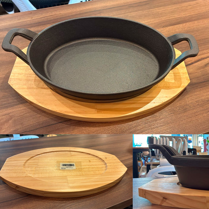 Sarten Hierro Fundido Antiadherente con Asas y Base de Madera