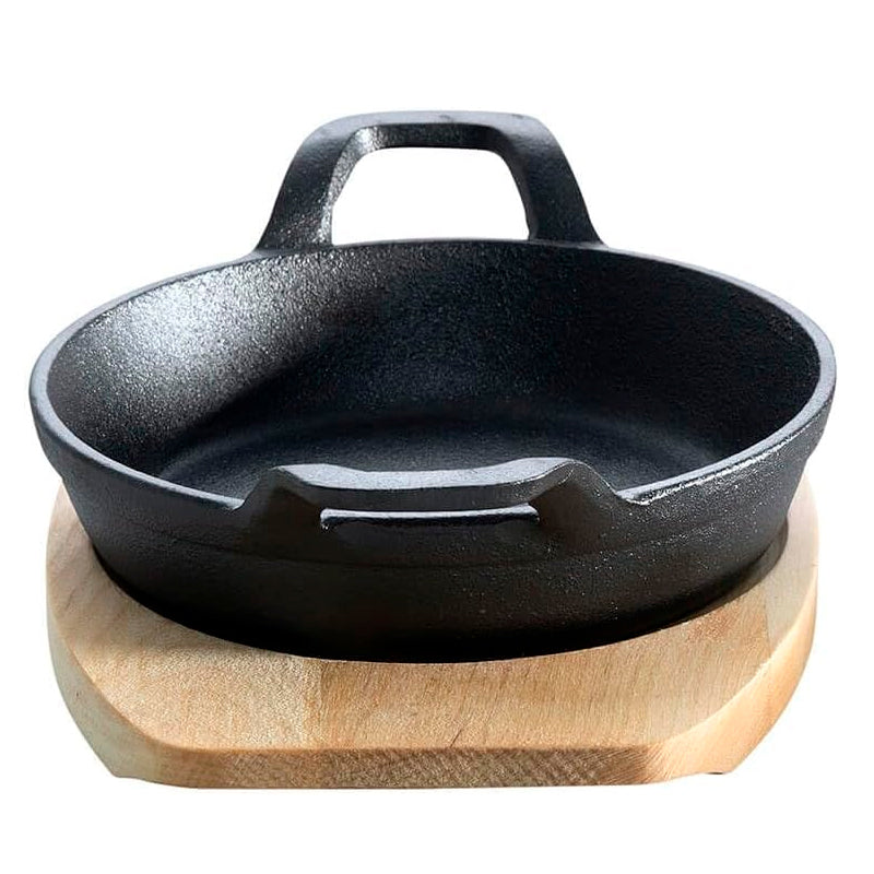 Sarten Hierro Fundido Antiadherente con Asas y Base de Madera