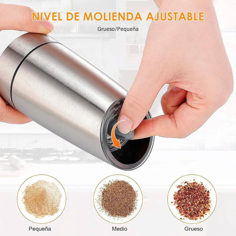 Molinillo de Pimienta Eléctrico Salpimentero Inalambrico de Acero Inoxidable Recargable USB
