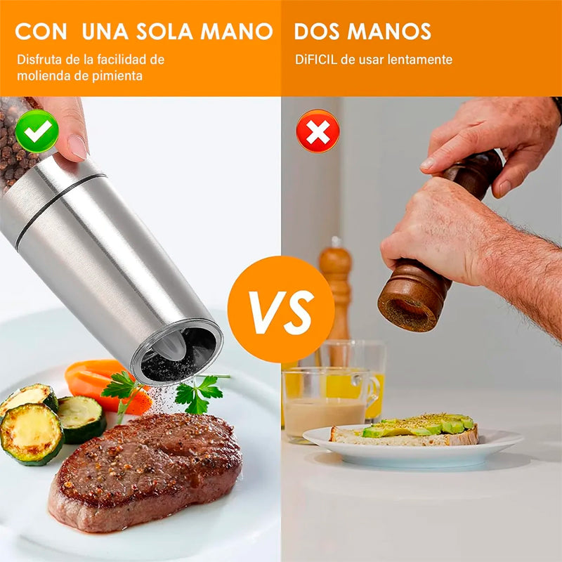 Molinillo de Pimienta Eléctrico Salpimentero Inalambrico de Acero Inoxidable Recargable USB