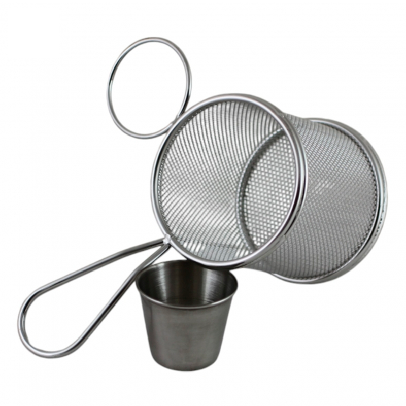 Mini Cesta Redonda para Papas Fritas y Salsa Soporte para Papas de Acero Inoxidable